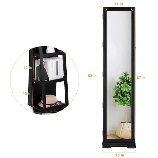 NEX™ Black 360 Degree Rotatable Jewelry Armoire with Free-Standing Mirror